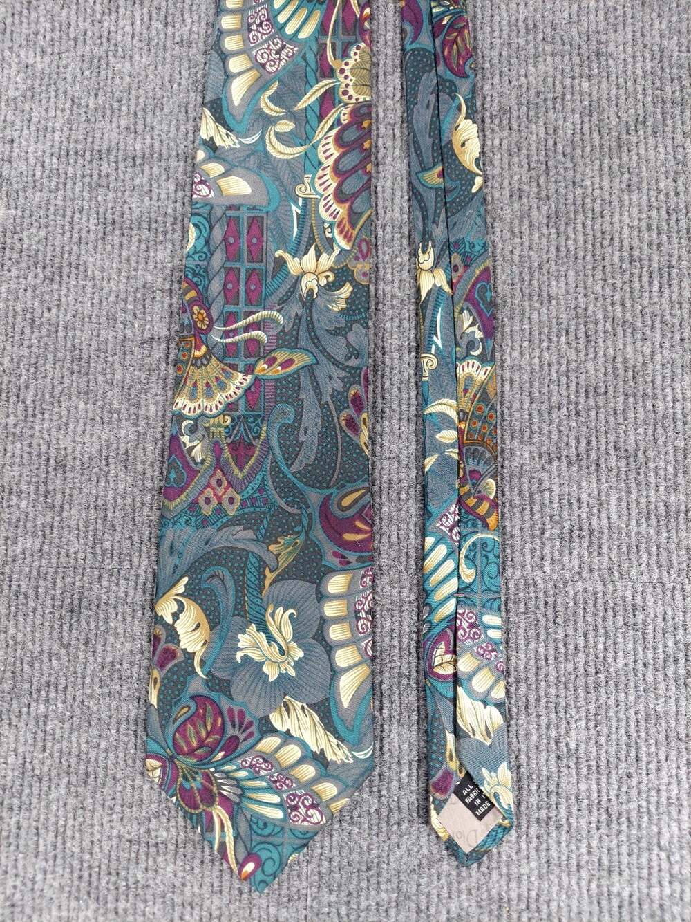 Christian Dior Monsieur Vintage Silk Tie Teal Green Purple Gold Paisley Baroque